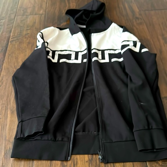 Other - - MENS BLACK AND WHITE PRINT ZIP UP HOODIE MEDIUM